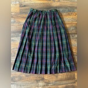 Vintage Lands End Tartan Pleated Wool Skirt size 14